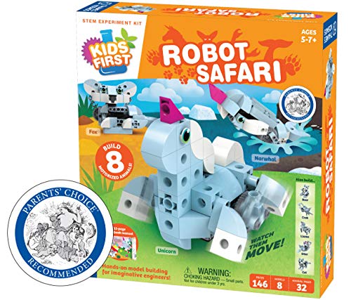Product Cover Thames & Kosmos Kids First: Robot Safari - Introduction to Motorized Machines Science Experiment Kit for Ages 5 to 7, Build 8 Robotic Animals Including A Unicorn, Llama, Narwhal & More