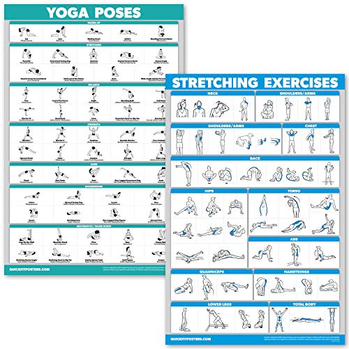 Product Cover QuickFit Yoga Poses and Stretching Exercise Poster Set - Laminated 2 Chart Set - Yoga Positions & Stretching Workouts (18