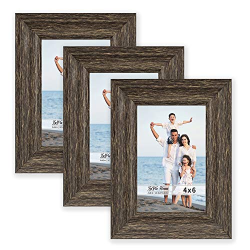 Product Cover LaVie Home 4x6 Picture Frames (3 Pack, Brown Wood Grain) Rustic Photo Frame Set with High Definition Glass for Wall Mount & Table Top Display, Set of 3 Elite Collection