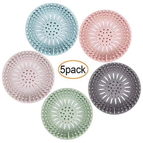 Product Cover Hair Catcher Durable Silicone Hair Stopper Shower Drain Covers Easy to Install and Clean Suit for Bathroom Bathtub and Kitchen 5 Pack