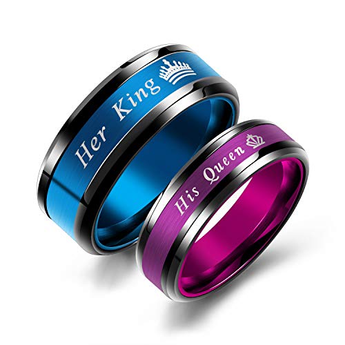 Product Cover Iflytree 2pcs His and Her Wedding Engagement Band His Hers King and Queen Couples Rings Stainless Steel Matching Ring Sets for Him and Her