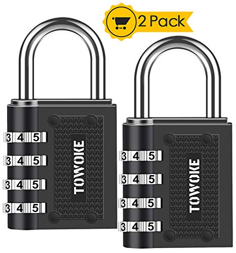 Product Cover Combination Lock TOWOKE Security Padlock - [2-Pack] Weather Proof Padlock with 4-Digit Smooth Dial for School, Gym, Outdoor Shed Locker - Black