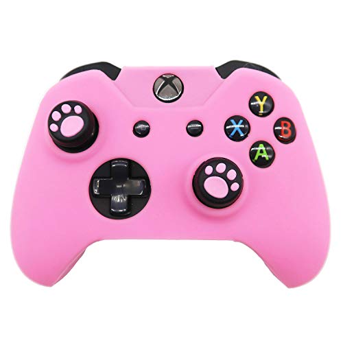 Product Cover Xbox One Controller Skin Pink, BRHE Anti-Slip Silicone Cover Protector Case Accessories Set for Microsoft Xbox 1 Wireless/Wired Gamepad Joystick with 2 Cat Paw Thumb Grips Caps (Pink)