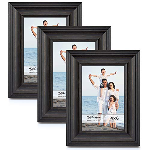 Product Cover LaVie Home 4x6 Picture Frames (3 Pack, Black Wood Grain) Rustic Photo Frame Set with High Definition Glass for Wall Mount & Table Top Display, Set of 3 Elite Collection