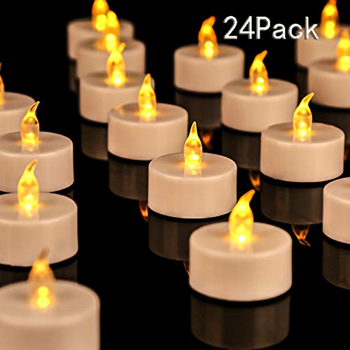 Product Cover JUNPEI 24-Pack Flameless Tea Lights LED Tea Lights Holiday Gift Warm Yellow Lamp Battery Powered ...