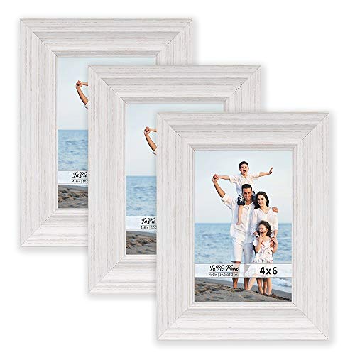 Product Cover LaVie Home 4x6 Picture Frames (3 Pack, Distressed White Wood Grain) Rustic Photo Frame Set with High Definition Glass for Wall Mount & Table Top Display, Set of 3 Elite Collection