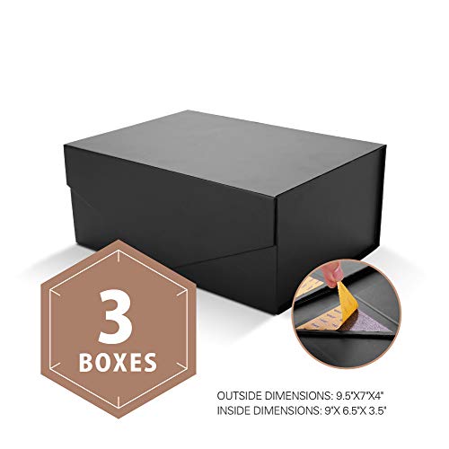Product Cover PACKHOME Gift Boxes Rectangular 9.5x7x4 Inches, Groomsman Boxes Rectangle Collapsible Boxes with Magnetic Lids for Gift Packaging (Matte Black with Embossing, 3 Boxes）