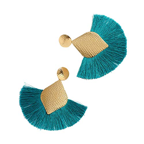 Product Cover Xeminor Durable Women Bohemian Ethnic Style Fan-Shaped Tassel Earrings Holiday Accessories Dark Blue