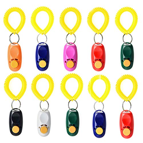 Product Cover Rocutus 10 Pieces Colorful Pet Dog Training Clicker,Pet Training Clicker Button Clicker with Wrist Strap,Train Dog, Cat, Horse, Pets for Clicker Training (10 Pieces)