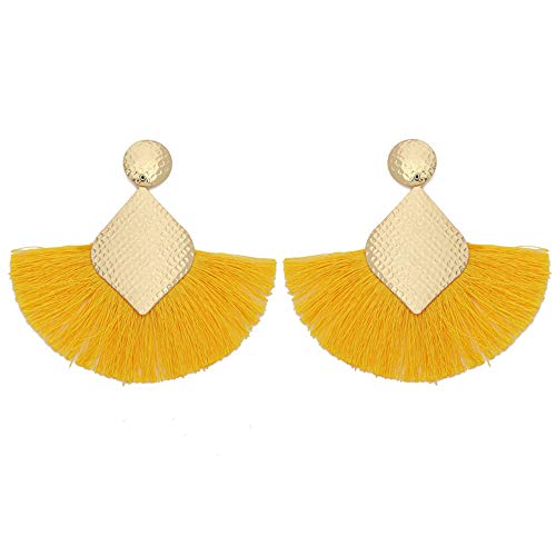 Product Cover Women Bohemian Ethnic Style Fan-Shaped Tassel Earrings Holiday Accessories yellow