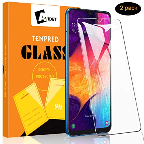 Product Cover [2-Pack] AVIDET for Samsung Galaxy A50/A30/A20 Screen Protector, Tempered Glass [Anti-Scratch][Bubble Free] 9H Hardness 0.3mm Ultra Slim Compatible for Samsung Galaxy A50/A30/A20