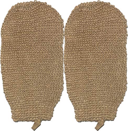 Product Cover 2 PACK 100% Natural Exfoliating Hemp Glove Mitt Mitten - Bath Sponge Scrubber Remove Dead Skin - Deep Clean & Invigorate Your Skin - Machine Wash and Dry - Double Sided Available