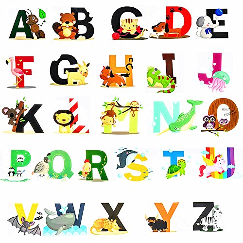 Product Cover Fun Educational Alphabet with Animals for Baby Nursery and Kids Rooms,Wall Decor Easy Peel Stickers Decals,ABC Stickers Alphabet Decals,DIY Alphabet Gifts