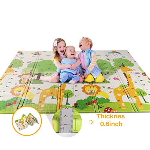 Product Cover WV WONDER VIEW Baby Playmat Crawling Mat Folding Mat, Doble Side Portable Colorful and Waterproof Playmat for Kids Baby and Toddler, Thick Extra Large Playmat