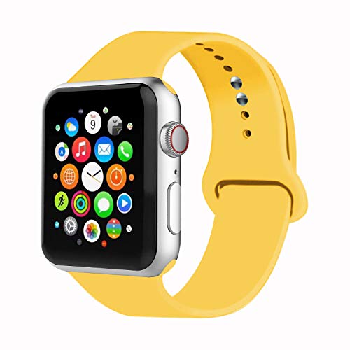 Product Cover IYOU Sport Band Compatible with Watch Band 38MM 42MM 40MM 44MM, Soft Silicone Replacement Sport Strap Compatible with 2018 Watch Series 5/4/3/2/1(Yellow,38MM, M/L)