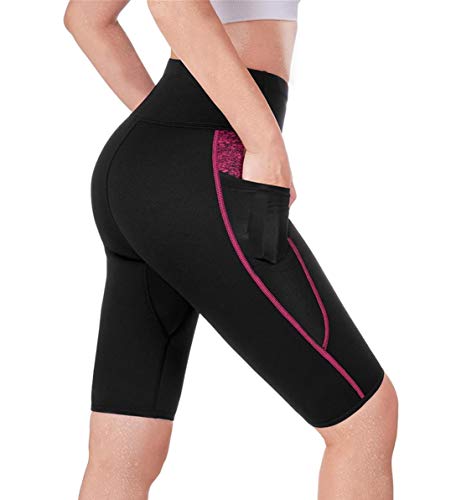 Product Cover TrainingGirl High Waist Sauna Sweat Shorts Weight Loss Workout Pants with Pocket for Women Running Gym Yoga Exercise