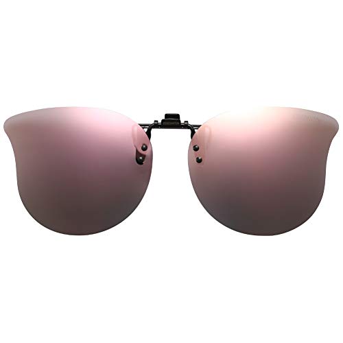 Product Cover CAXMAN Polarized Cat Eye Clip On Sunglasses Over Prescription Glasses for Women UV Protection Flip Up Pink Mirrored Lens