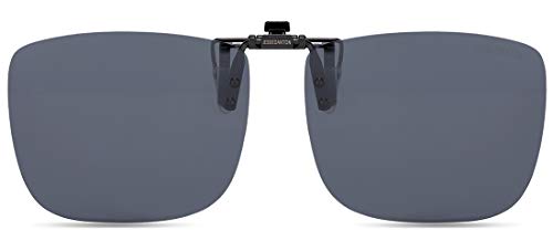 Product Cover CAXMAN Polarized Clip On Sunglasses Over Prescription Glasses for Men Women 100% UV Protection Flip Up Grey Lens Extra Large