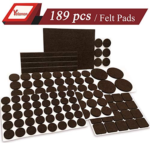 Product Cover Yelanon Furniture Pads 189 Pieces - Self Adhesive Felt Pad Brown Felt Furniture Pads Anti Scratch Floor Protectors for Chair Legs Feet . for Protect Hardwood Tile Wood Floor & Laminate Flooring