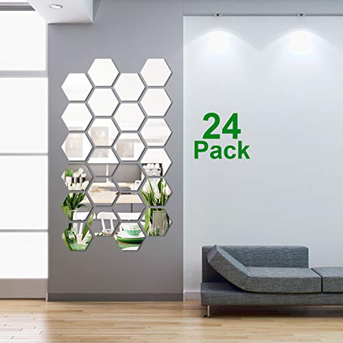 Product Cover 24 Pieces Removable Acrylic Mirror Setting Wall Sticker Decal for Home Living Room Bedroom Decor (Style 3, 24 Pieces)