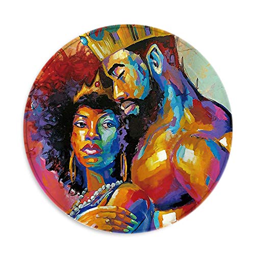 Product Cover Evermarket African American Lovers Couple Painting Art Area Rug,Soft Comfort Flannel Carpet Non-Slip Absorbent Round Floor Mat Study Room Floor Mat (60cm Round)