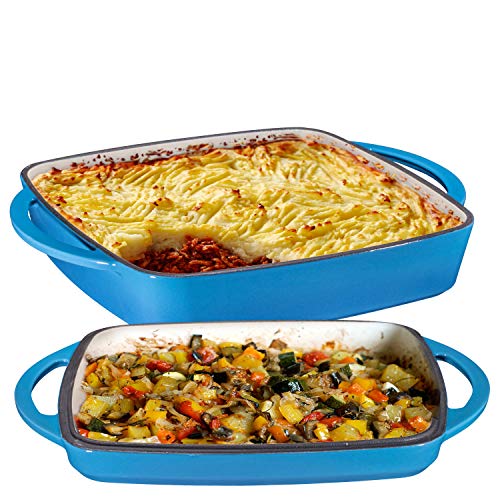 Product Cover 2 in 1 Enameled Cast Iron 11 Inch Square Casserole Baking Pan With Griddle Lid 2 in 1 Multi Baker Dish, Blue Whale
