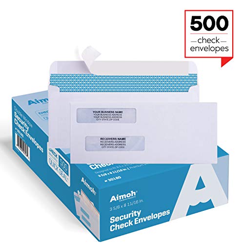 Product Cover 500 Self Seal Double Window Security Check Envelopes - Size 3 5/8 x 8 11/16 Inches - for Business Checks, Fits Perfectly (No Sliding or Moving) - Not for Invoices, 500 Count (30180)