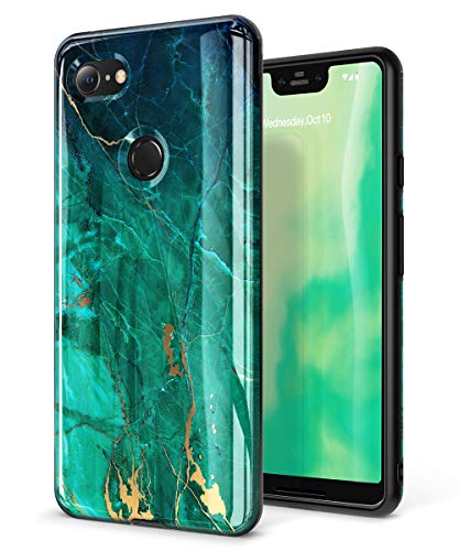 Product Cover GVIEWIN Marble Google Pixel 3 XL Case, Ultra Slim Thin Glossy Soft TPU Rubber Gel Phone Case Cover Compatible Google Pixel 3 XL Only [Not Compatible with Pixel 3a XL] (Green/Gold)
