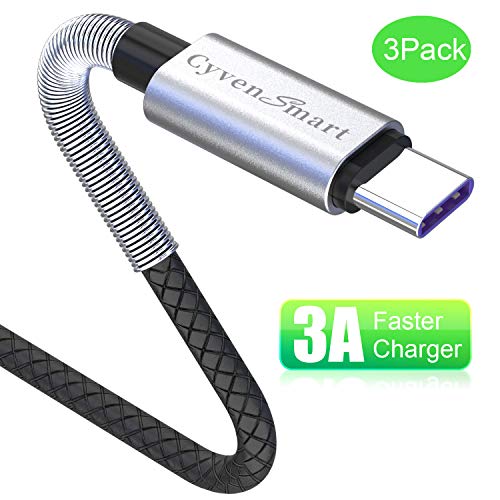 Product Cover CyvenSmart USB Type C Cable 6ft(3A Fast Charging), USB to USB C Charger 2 Pack 2M Nylon Braided Fast Charging Cord for Samsung Galaxy S9 S8 Note 9, Pixel, LG V30 G6 G5, Nintendo Switch, OnePlus 5