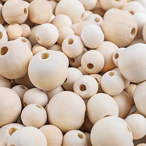 Product Cover Quefe 630pcs Natural Round Wood Beads Loose Spacer Wooden Beads, 6 Sizes (8mm, 10mm, 12mm,14mm, 16mm,20mm)