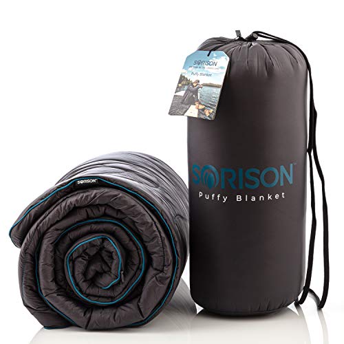 Product Cover SORISON Synthetic Puffy Down Camping Quilt, Top Quilt and Stadium Blanket for Cold Weather - Great for Campers, RV Owners, Men who Have Everything and Soccer Moms