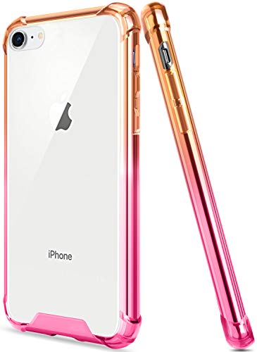 Product Cover Salawat for iPhone 7 Case, Clear iPhone 8 Case Cute Anti Scratch Slim Phone Case Cover Reinforced TPU Bumper Hard PC Back Shock Absorption Protective Case for iPhone 7/8 4.7inch (Orange Pink)