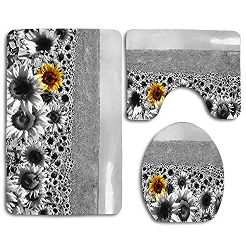 Product Cover jiebokejiHFGD Sunflower Field All Black and White with a Single Yellow Flower Spring Landscape Image Comfort Washroom mat Non-Slip Absorbent Toilet Seat Cover Bath Mat Lid Cover 3pcs/Set