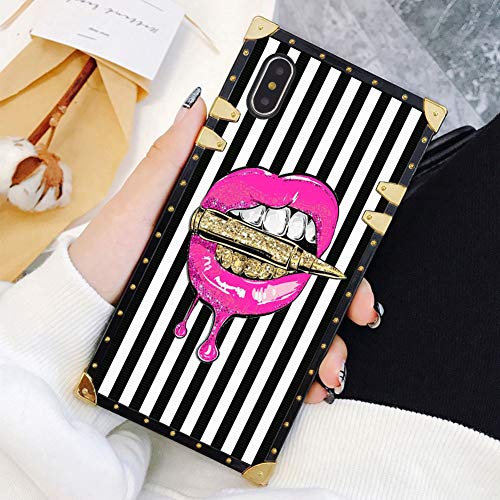 Product Cover Square Case Compatible iPhone Xs iPhone X Case Pink Lips in Bullet Luxury Elegant Soft TPU Shockproof Protective Metal Decoration Corner Back Cover iPhone XS/X/10 Case 5.8 Inch