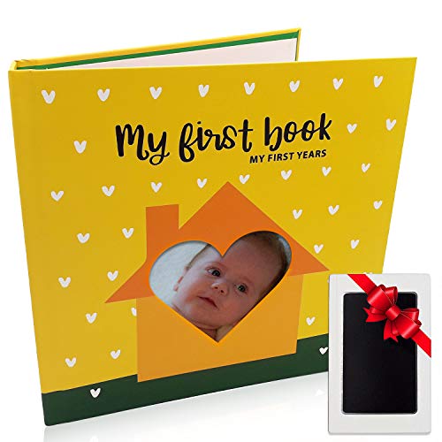 Product Cover First Year Baby Memory Book 52 Pages- Baby Shower Gift for Recording Newborn's Each Milestone with Area for Handprints and Footprints- Keepsake Envelopes, Clear Touch Ink Pad and Photo Stickers