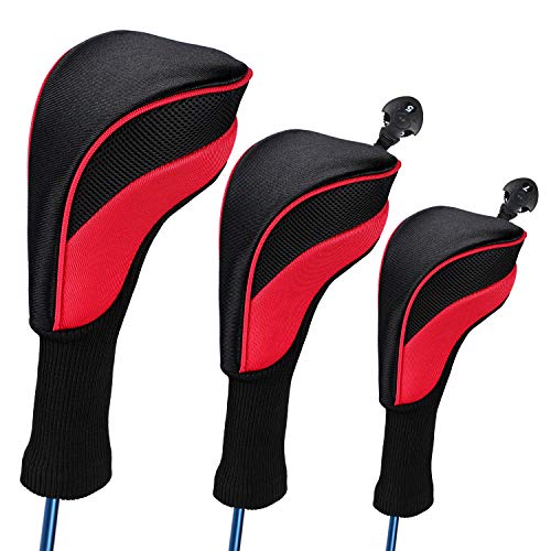 Product Cover LONGCHAO Black Golf Head Covers Driver 1 3 4 5 7 X Fairway Woods Headcovers Long Neck Neoprene Protective Covers with Interchangeable No. Tags Fits All Fairway and Driver Clubs(3pcs)
