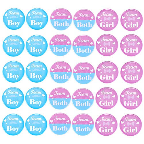 Product Cover Yaomiao 30 Pieces Gender Reveal Button Team Boy Girl Button Pins Baby Shower Pinback Button Pins for Party Supplies, 1.5 Inches