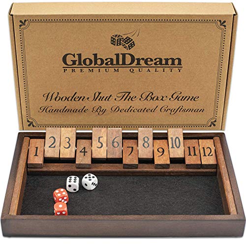 Product Cover GlobalDream Wooden Shut The Box Game - 12 Numbers Dice Game for Kids and Adults - 2 Players and Up