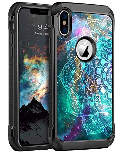 Product Cover BENTOBEN iPhone X Case, iPhone Xs Case Slim Shockproof 2 in 1 Hard PC Soft Bumper Dual Layer Hybrid Luminous Noctilucent Protective Phone Cases Cover for iPhone X/XS 5.8 inch, Mandala in Galaxy