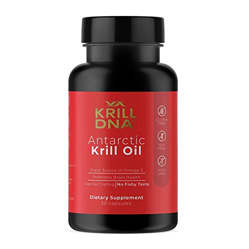 Product Cover Antarctic Krill Oil by KrillDNA | 1000 mg with Astaxanthin, Omega 3, DHA, EPA, and Phospholipids | Vanilla Coating, No Smell, No Fishy Taste | (30 softgels-15 Servings)