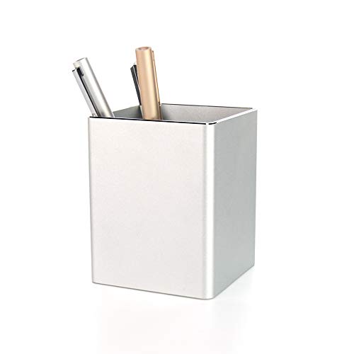Product Cover Vaydeer Metal Pencil Pen Holder Desk Aluminum Supplies Organizer and Cup Storage Stationary Sturdy 3.1×3.1×3.9inch,Silver...