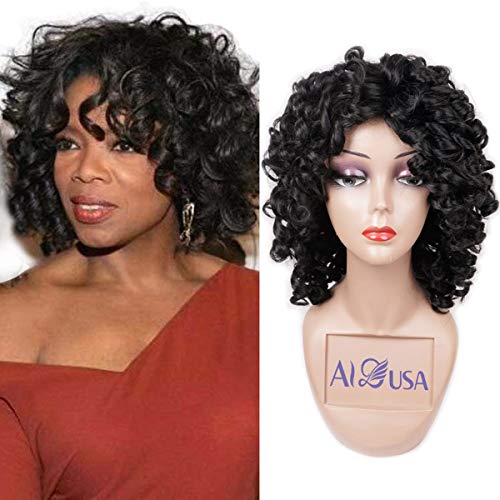 Product Cover Short Loose Curly Wigs Heat Resistant Fiber Fluffy Weave Curl Afro Synthetic Hair Wig Natural Daily Half Wigs for Black Women and White Women Breathable Rose Net Wigs