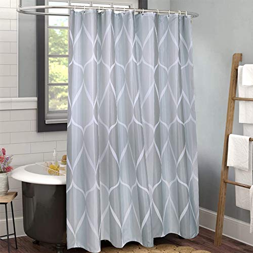 Product Cover Uphome Fabric Shower Curtain, Grey Water/Teardrop Cloth Shower Curtain Quick Drying, Vintage Geometric Striped Shower Curtains for Bathroom Shower Bathtubs Extra Long, 72 x 78