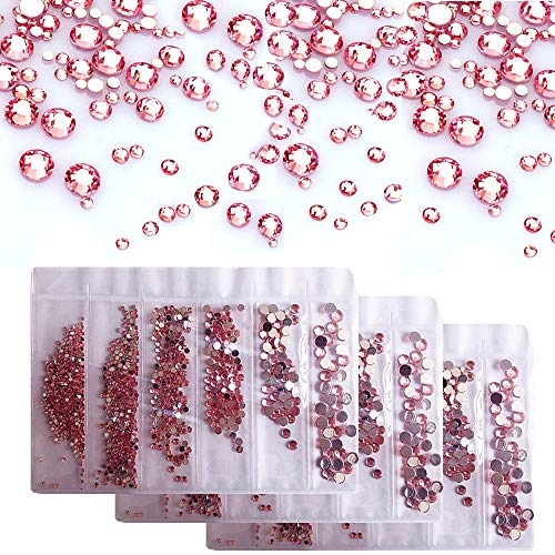 Product Cover (4500+PCS 3 Pack) Rhinestones for Craft，AKWOX Crystals AB Nail Art Rhinestones Round Beads Flatback Glass Charms Gems Stones for DIY Makeup Clothes Shoes 6 Sizes (2-5 mm)(Pink)