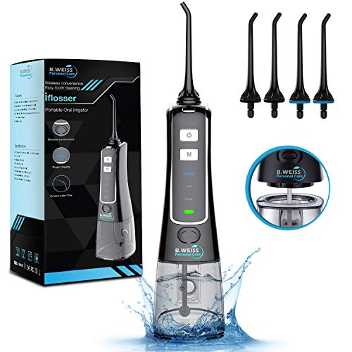 Product Cover I Flosser BY (B. WEISS) Portable Oral Irrigator with 4 Jet Tips, Rechargeable Dental Flosser pik with 3 Modes Anti Leakage Design,water jet teeth cleaner Ideal for Adults & Kids Use at Home and Travel