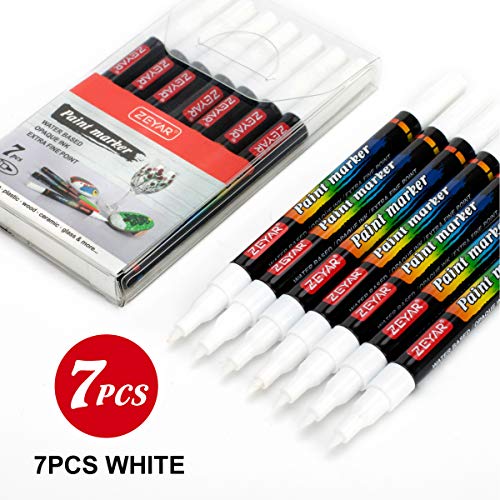 Product Cover ZEYAR White Acrylic Paint pen, Water Based, Set of 7, Extra Fine Point, Great for Rock Painting, Ceramic, Glass, Wood and smooth surfaces, Opaque ink (white)