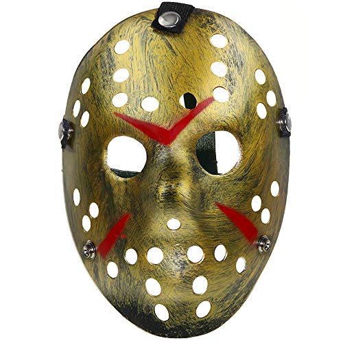 Product Cover Skeleteen Horror Hockey Costume Mask - Realistic Killer Costume Gold Mask Toys for Adults and Kids