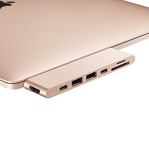 Product Cover Purgo USB C Hub Adapter Dongle for MacBook Air 2018/2019 with 4K HDMI, Thunderbolt 3 5K@60Hz, 100W PD, 2 USB 3.0 and SD/Micro Card Readers (Gold)