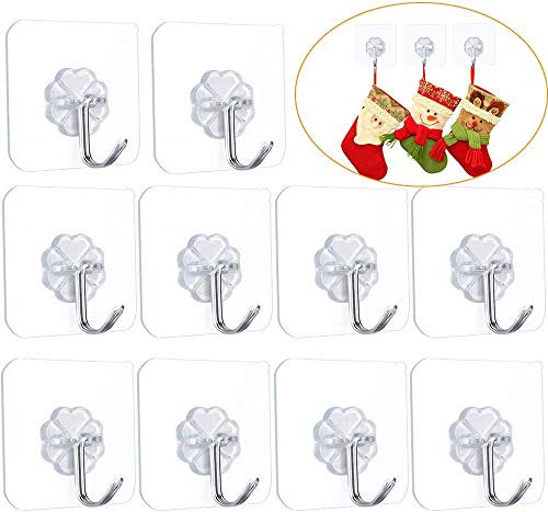 Product Cover FOTYRIG Adhesive Hooks Wall Hangers Without Nails Heavy Duty 15lbs (Max) 180 Degree Rotating Seamless Scratch Hooks for Hanging Bathroom Kitchen Office-10 Packs