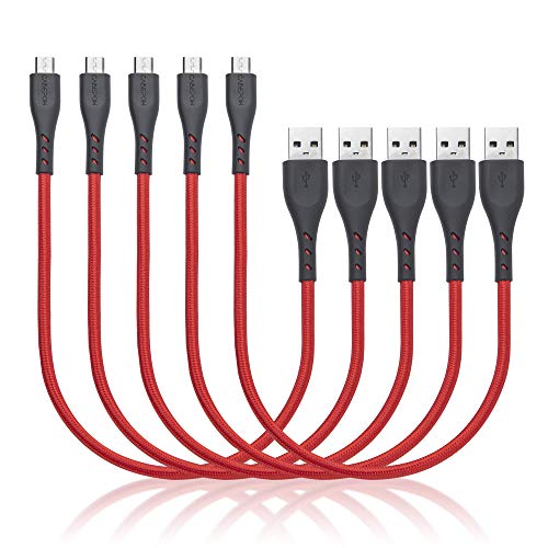 Product Cover 1ft Short Micro USB Charger Cable, CABEPOW 5Pack 1foot Nylon Braided Android Charging Cable Cord, High Speed USB Data Sync Charger Cord for Samsung, HTC,Motorola,Nokia,Kindle,MP3,Tablet and More -Red
